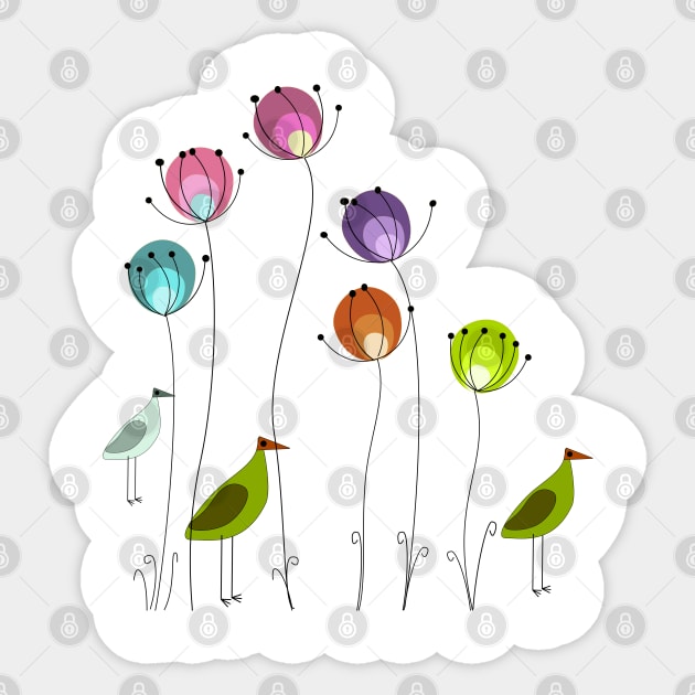 bird and flower Sticker by White cloth